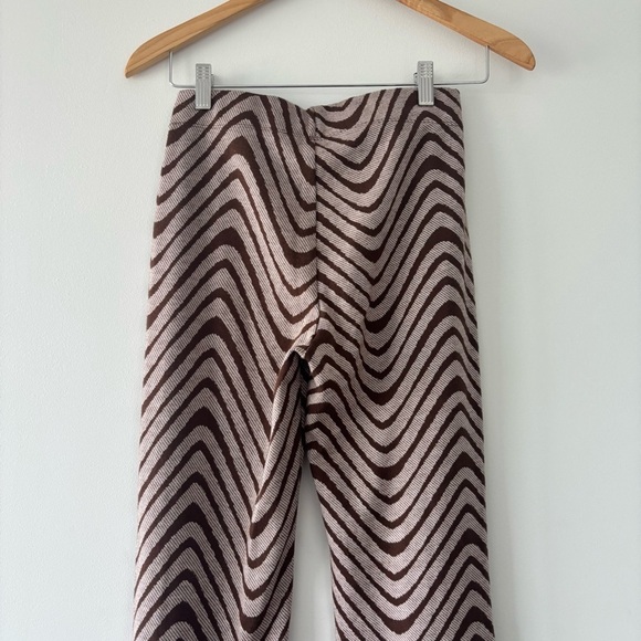 Urban Outfitters Bryn Pull On Flare Pant Brown and Cream Wavy Groovy Wide Leg S - Picture 7 of 9